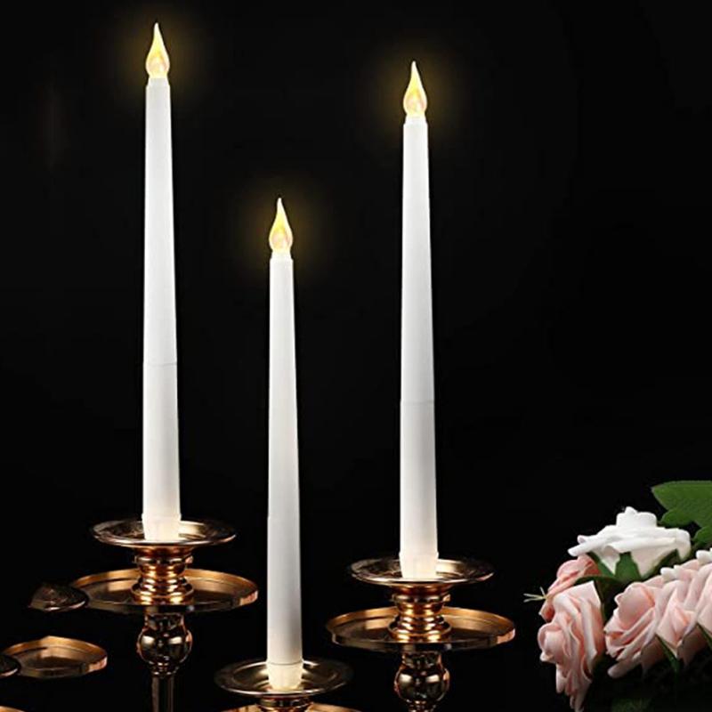 2Pcs Flameless Taper Long Candles Battery Operated Fake Flickering LED 3D Candlesticks Dinner Halloween Table Party Decor
