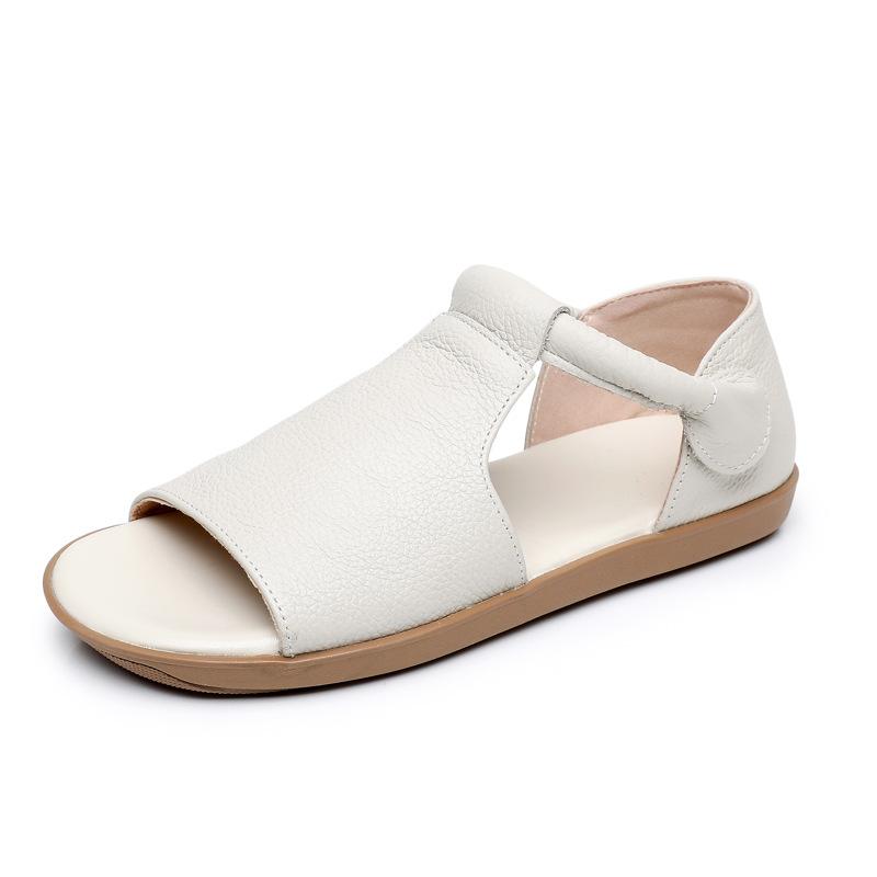 Leather Flat Bottomed Mother's Shoes Sandals with Soft Soles, Comfortable and Versatile, Exposed Toe, Anti Slip and Wear-resistant Women's Shoes