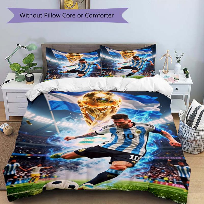 Lionel Messi Football Celebration Bedding Set,Cozy Bed Linen for Teen Room Decoration,Soccer Lover Gift,Washable Duvet Cover with Pillowcases,Football