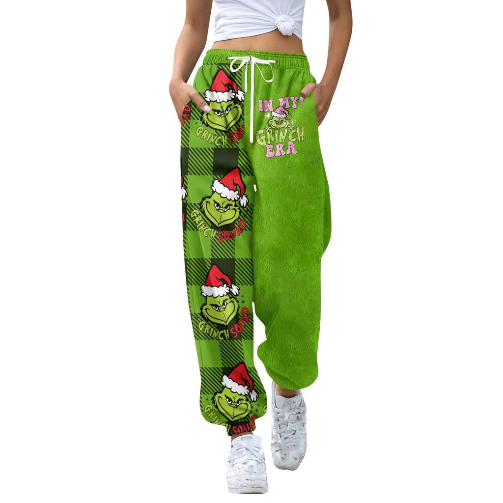 Women's Casual Fashion Christmas Print Sweatpants With Drawstring Waistband And Cuffed Legs