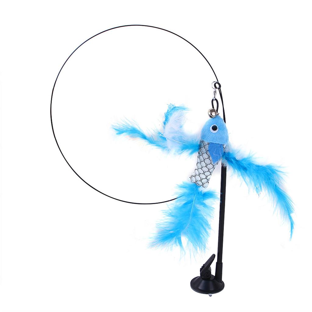 Funny Cat Feather Stick Interactive Handheld Cat Feather Wand with Suction Cup for CatsBlue Flying Fish