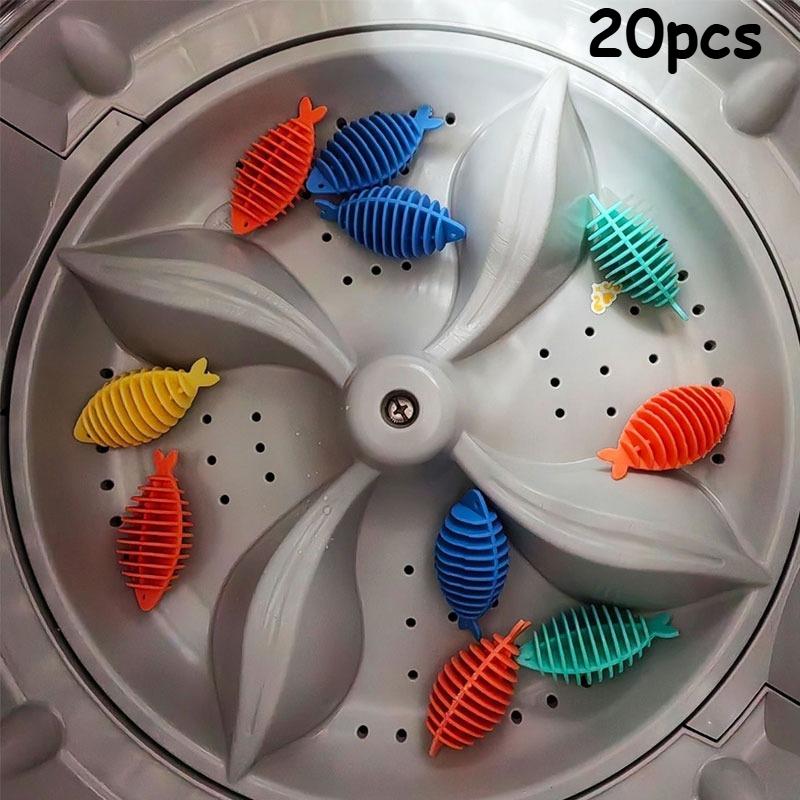 20pcs of Laundry Balls, Anti-Tangle Washing Balls, Dryer Balls for Washing Machines, Soft Rubber Fish-Shaped Laundry Balls