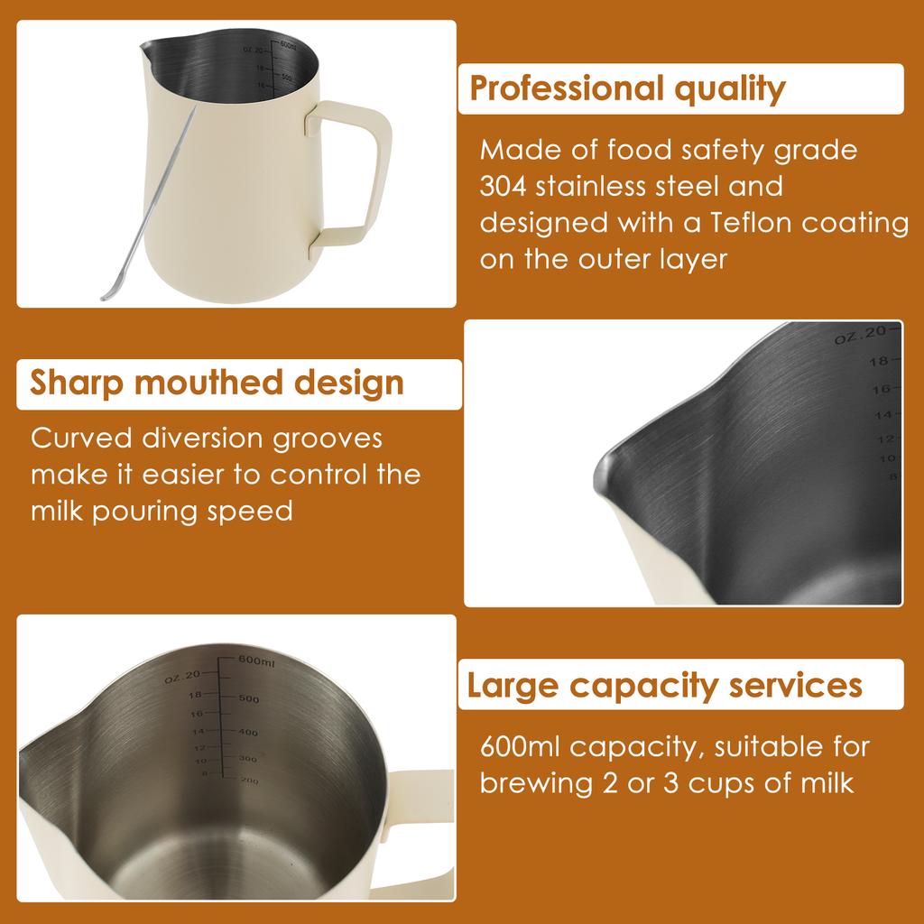 Stainless Steel Milk Frothing Jug Long Rounded Spout Latte Art Jug Milk Pitcher Frother Professional Barista Milk Steaming Jug