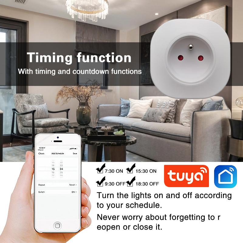 Wifi Smart Socket France Tuya App Control Support Google Home Alexa Voice Plug Timing Power Outlet 100-240v Home Appliance
