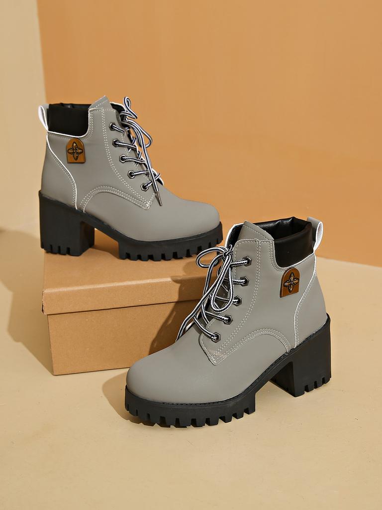 Neue Mode Plateaustiefel für Damen Retro Runde Spitze Grober Absatz Knöchelhohe Stiefel Herbst High Heel Schuhe für Damen Botas Para Mujer