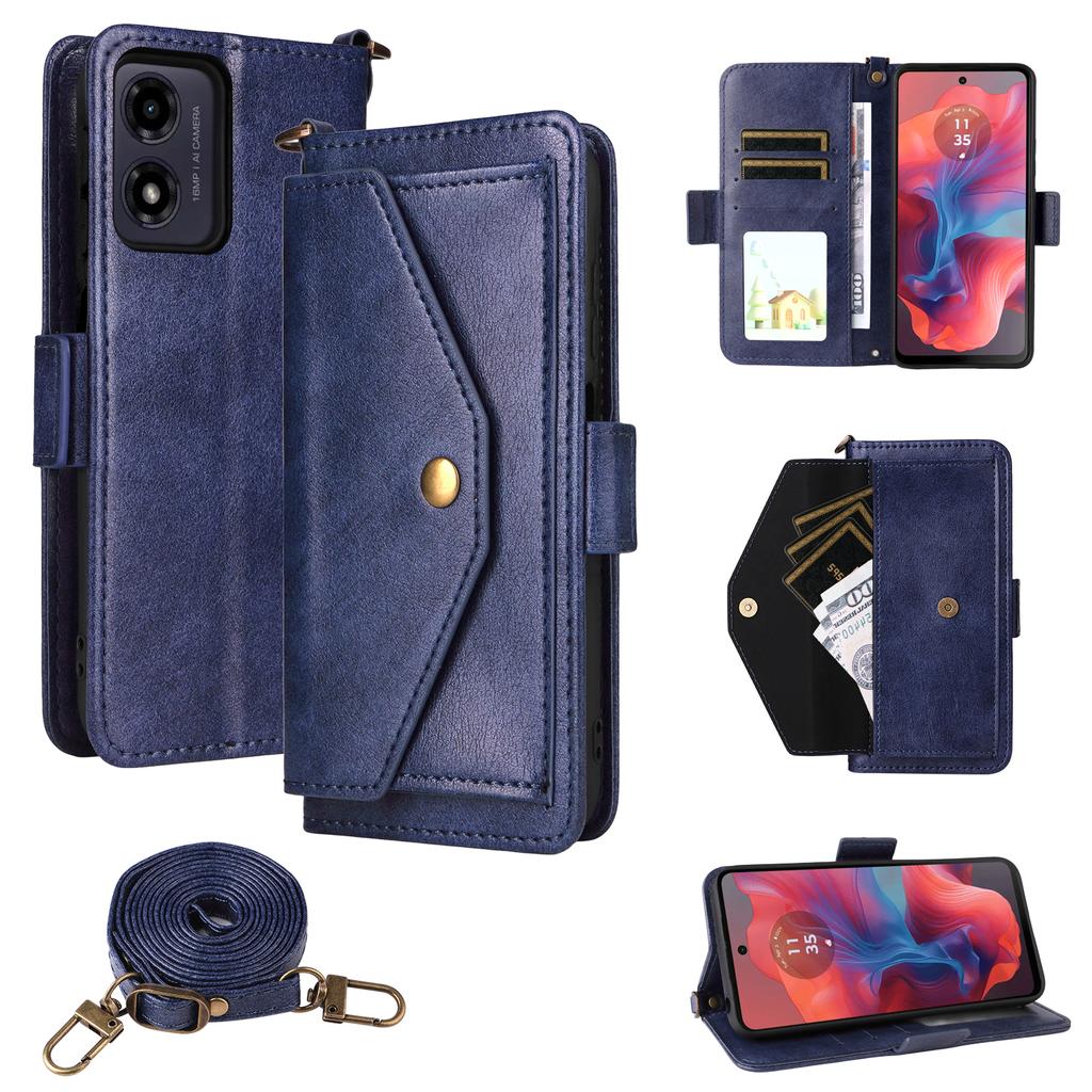 Leather Case For Motorola Moto G04s 4G/G04 4G/G24 4G/E14 4G Magnetic Closure Wallet Stand Phone Cover with Crossbody Strap