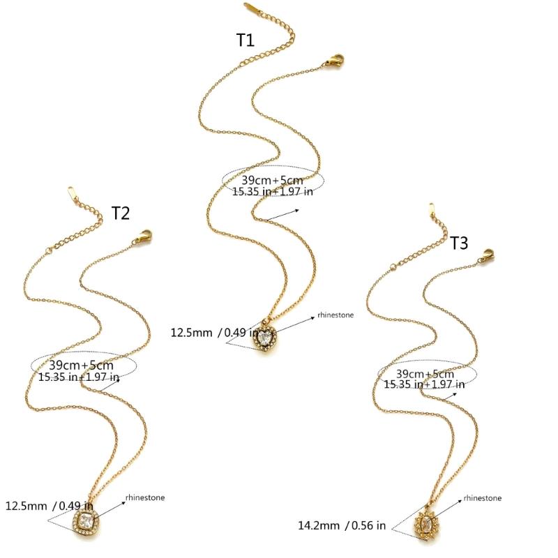 Versatile Geometric Charm Necklace With Sparkling Rhinestones Stainless Steel Clavicle Chain Adjustable Jewelry