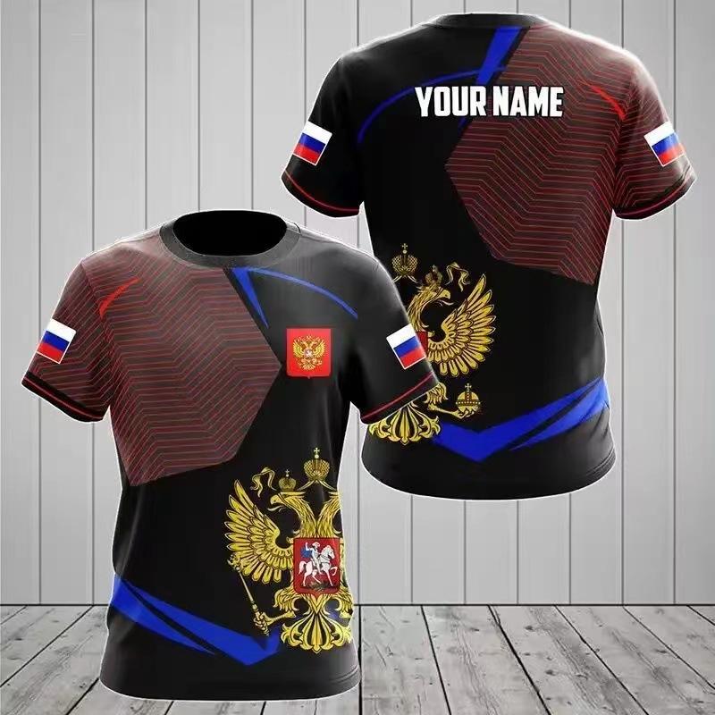 Popular Russian Men's T-Shirt Casual Loose Crew Neck Russian Flag Short Sleeve Top Men's Clothing