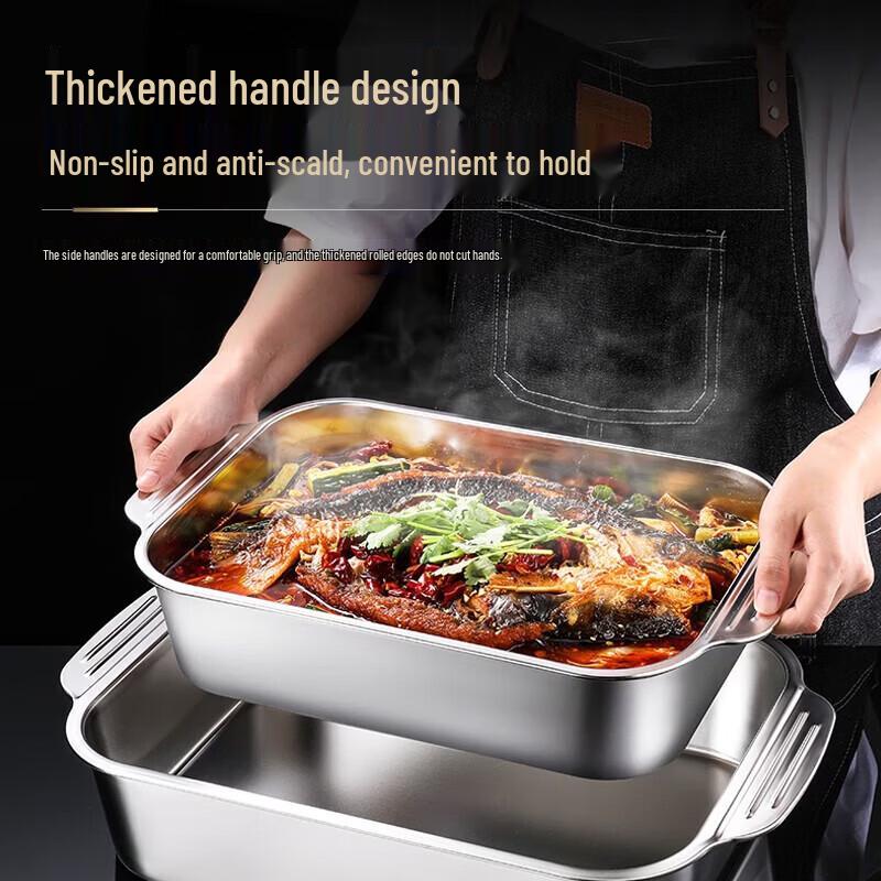 Stainless Steel Deep Oval Serving Tray for Roast Fish & Seafood