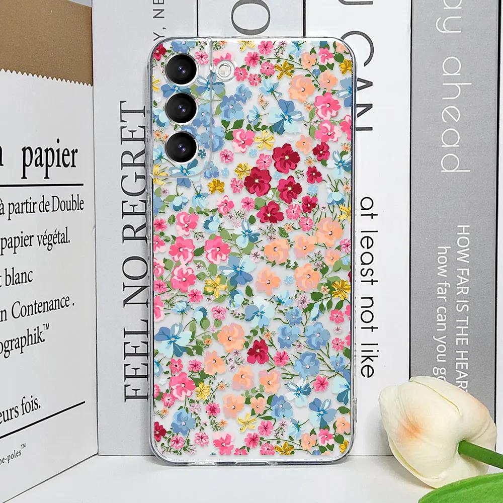 Cute Flower Painted Phone Case for Samsung S22 S21 FE Ultra Clear Silicone Soft Cases for Samsung Galaxy S25 S24 S23 Plus Covers