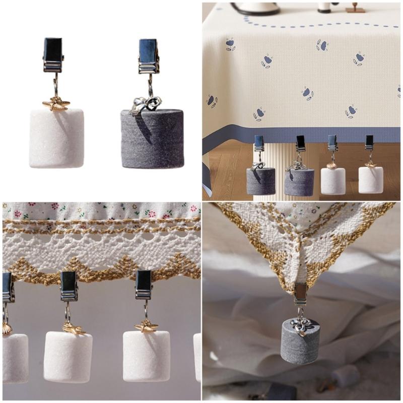 Stainless Steel Tablecloth Clamps With Natural Marble Stone Textured Elegant Cylinder Design For Modern Dining Tables