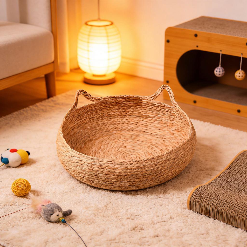 Grass Woven Cats House Soft And Durability Handwoven Cats Sleeps Basket For Indoor Use Providing Warmth