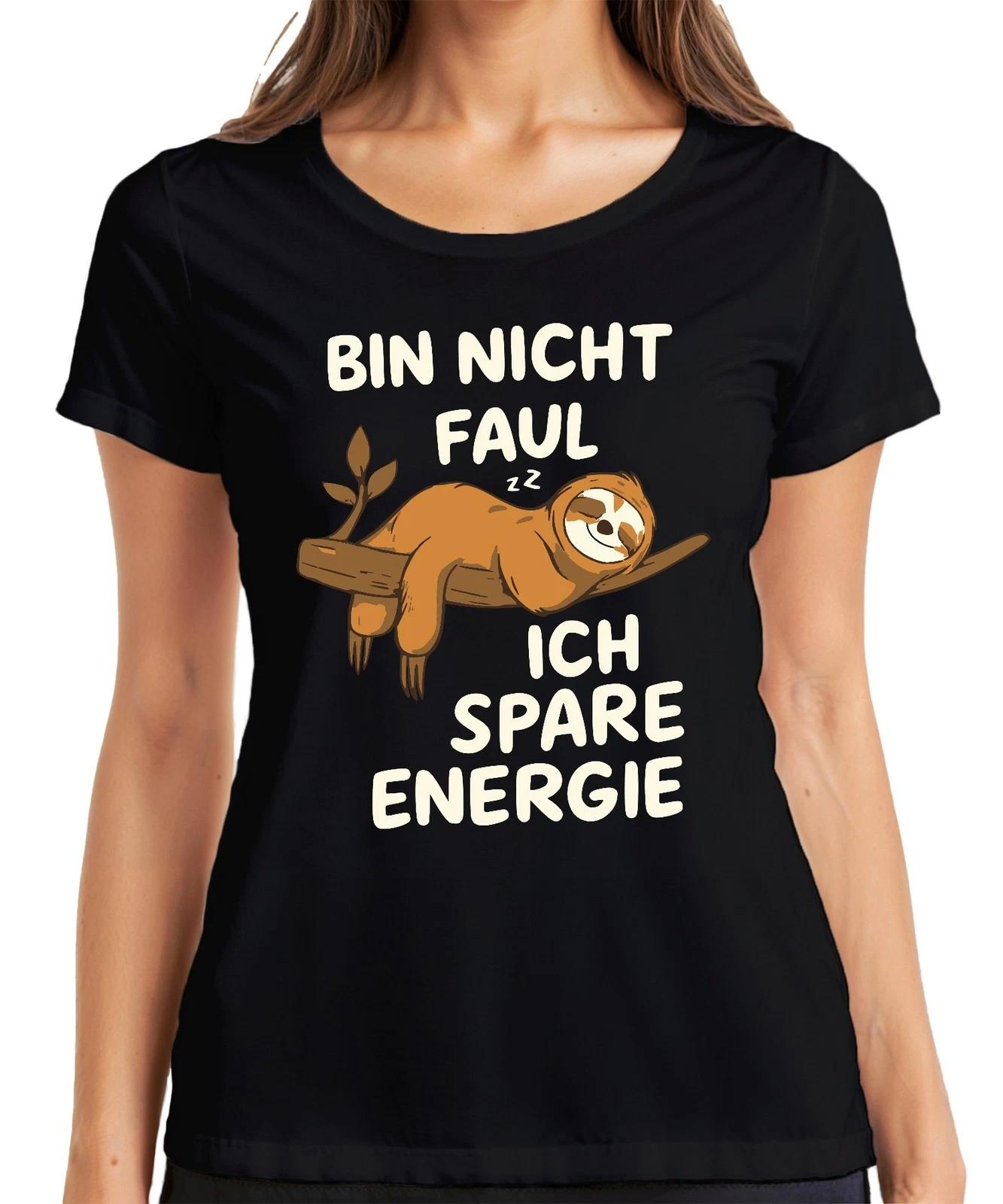 Bin nicht faul ich spare Energie Faultier Lustig Spruch Geschenk Damen T-Shirt L