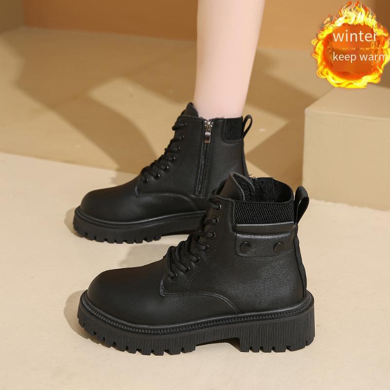 

Женские зимние ботинки Повседневные короткие ботинки Девушка Черные Теплые Ботильоны с Мехом Большого размера EU: 42 дымный черный