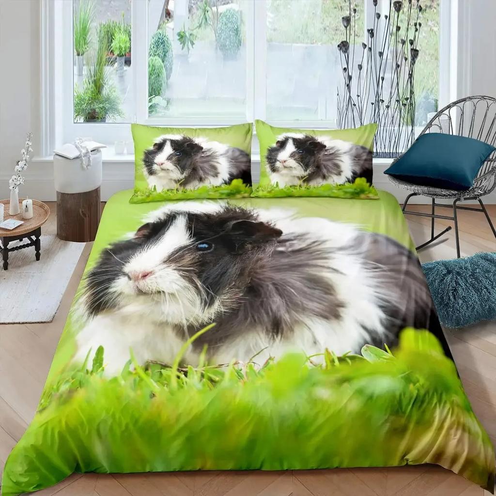 Guinea Pig Duvet Cover Set King Size Cute Guinea Pig Comforter Cover Rodent Breeds Bedspread Cover Animal Print Bedding Sets