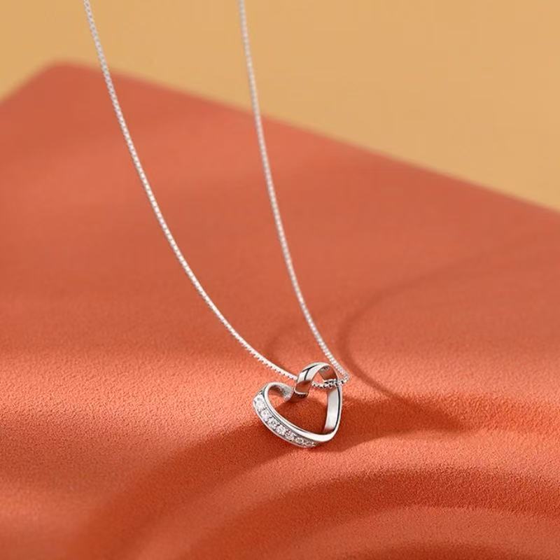 

New 925 Sterling Silver Zircon Heart Necklace Simple Geometric Pendant CHoker Birthday Gift for Women Exquisite Jewelry платиновий