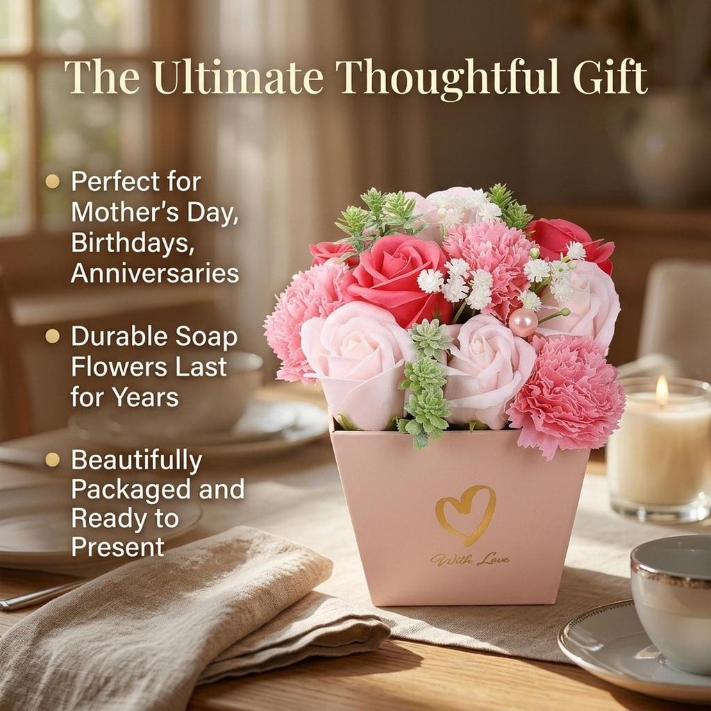 Soap Flowers Artificial Flower Bouquet Floral Soap Scented for Birthday Mother's Day Office