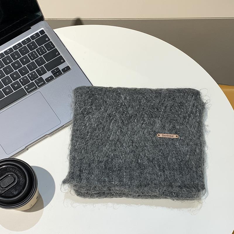 Alpaca Wool Korean Atmosphere Knitted Scarf Women'S Winter  Student Solid Color Versatile Warm Men Hairy Elegant And Generous