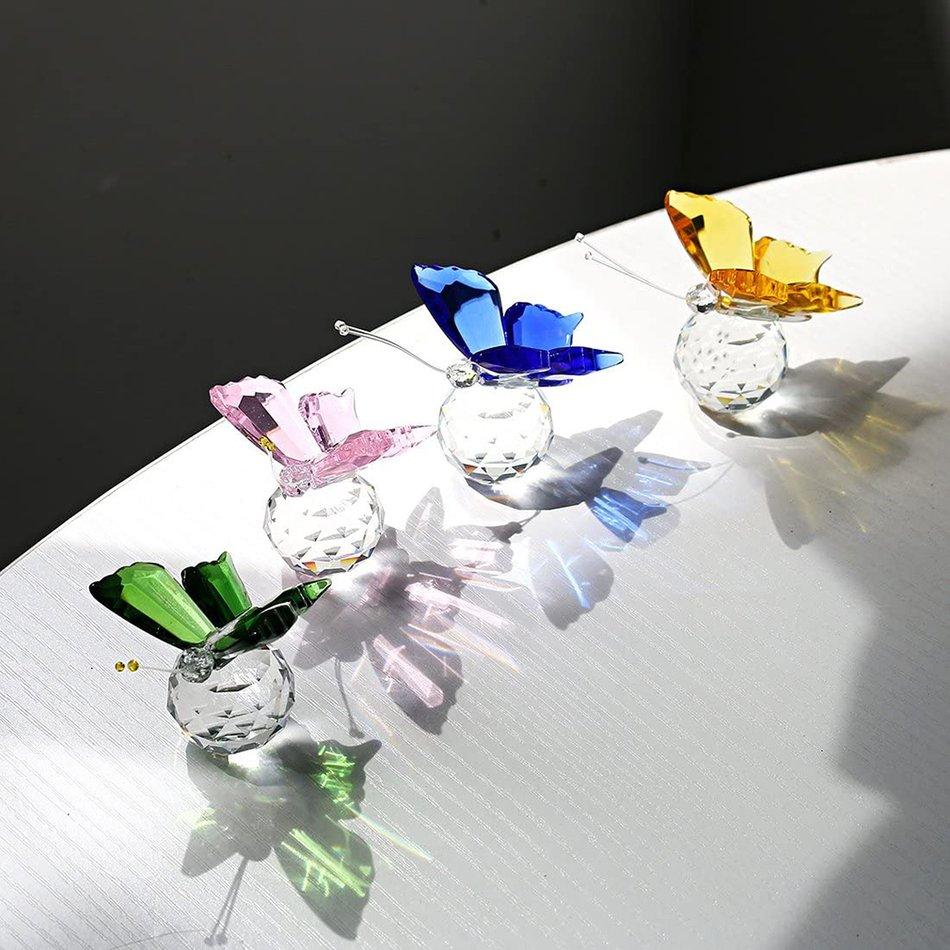 1PC Crystal Flying Butterfly with Ball Base Figurine Cut Glass Ornament Statue 1PC Crystal Flying Butterfly with Ball Base Figurine Cut Glass Ornament Statue