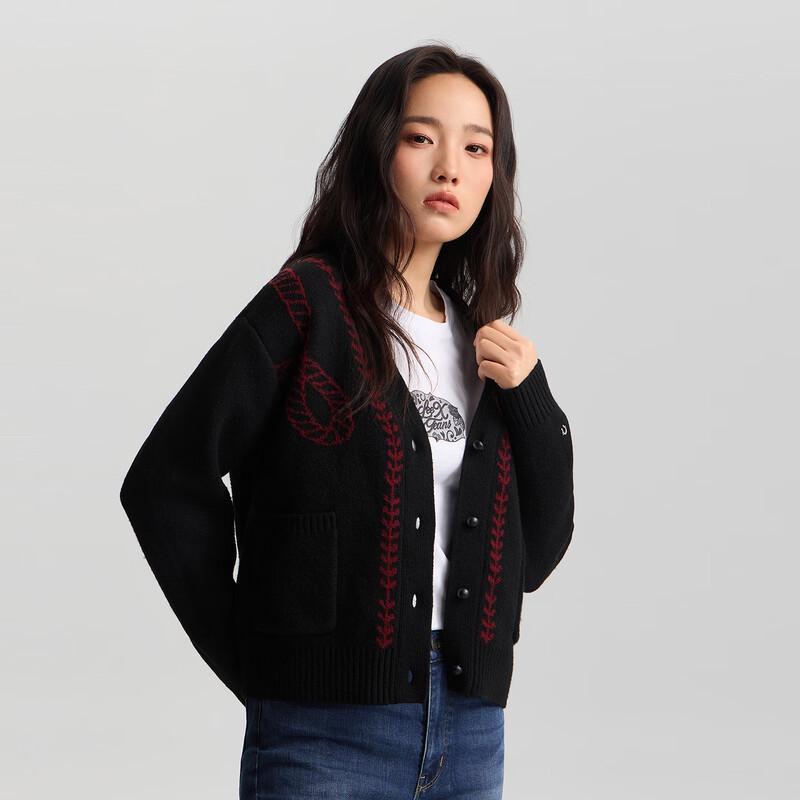 Lee Women's V-Neck Lace Pattern Long Sleeve Cardigan