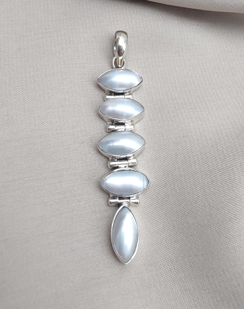 Handmade Pearl Pendant: 925 Sterling Silver Marquise Gemstone