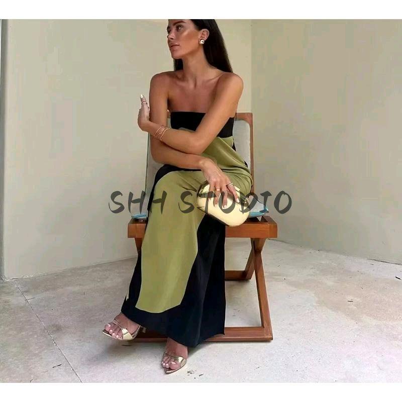 Spring New Women clothes European and American Holiday Style Sexy Backless Slim fit Slimming Sheath Print Tube Top Dress