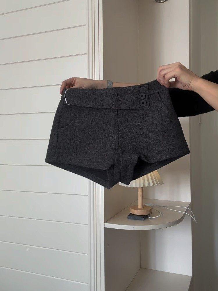 

Women s High-Waist Woolen A-line Shorts - Autumn/Winter Fashion L
