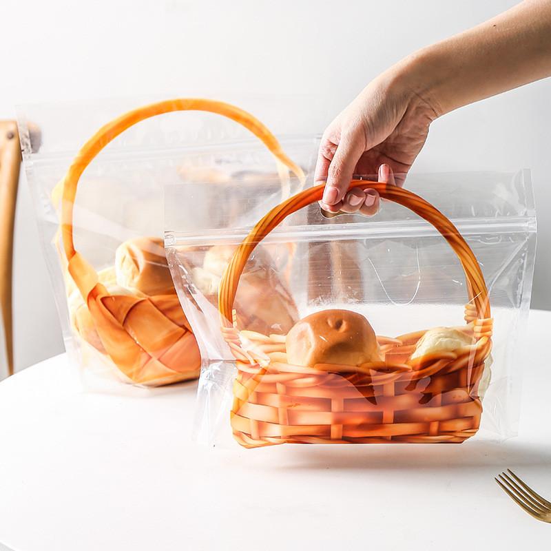 50Pcs Transparent Clear Basket Pattern Zipper Ziplock Bags Toast Bread Package Cake Pastry Food Packaging