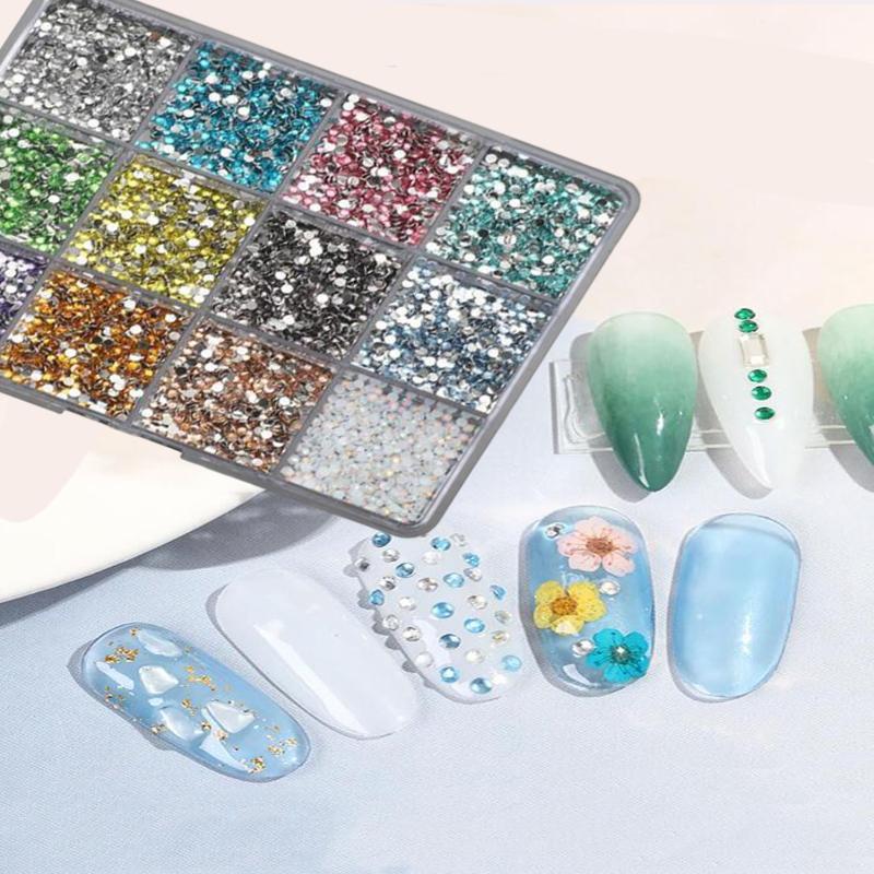 12Grids Sparkle 3D Nail Art Rhinestones+Tools 2Mm Brilliant Diamond Nail Charms Nail Decoration Manicure Accessory