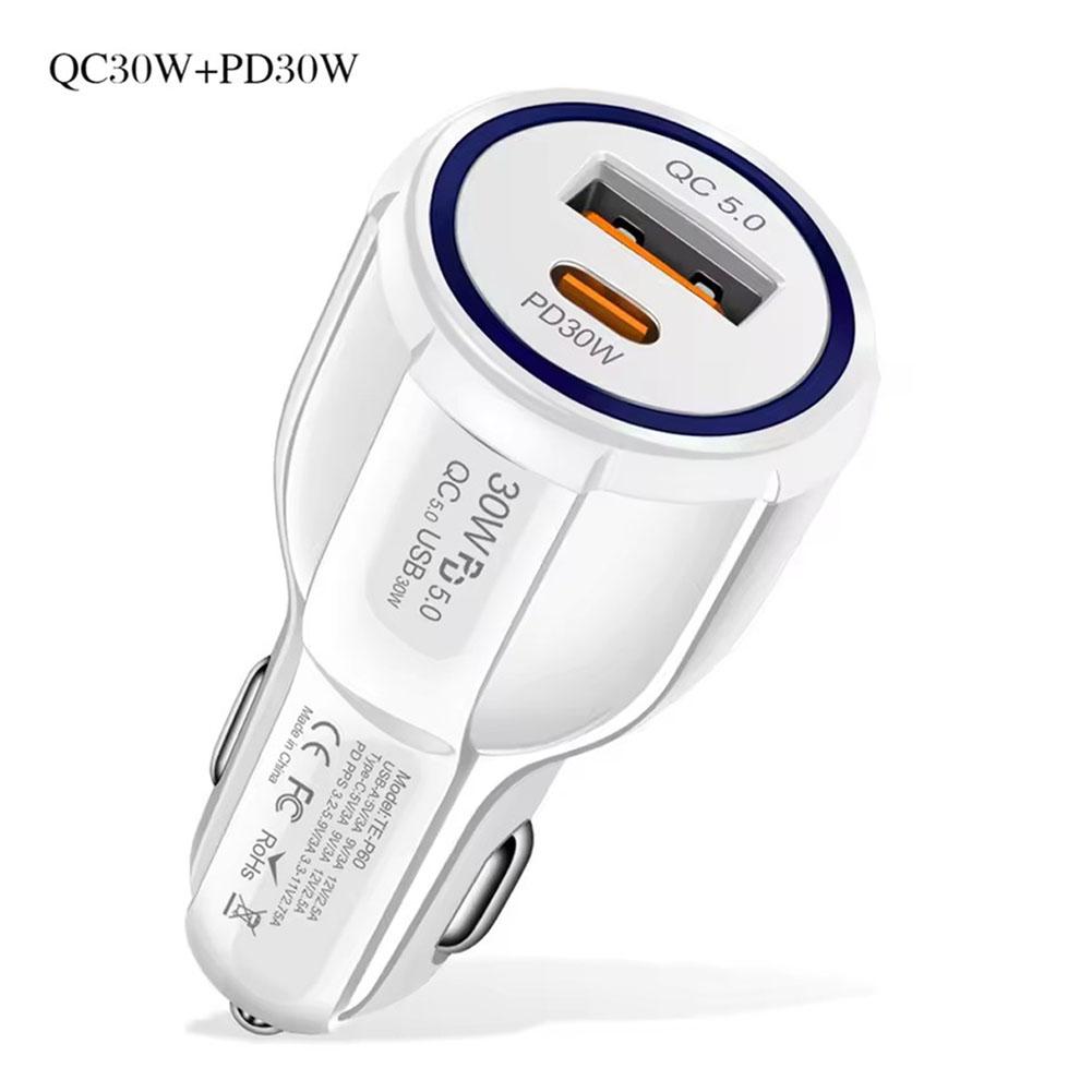 1PCS QC5.0 PD 30W Universal Fast Charging Car Adapter USB Car Charger Socket Cigarette Lighter 60W Dual Fast Charging For Phone