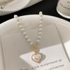 New Vintage Imitation Pearl Choker Collar Bead Necklace for Women Simple OT Buckle Heart Pendant Clavicle Chain Neck Jewelry