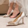 Fashion Women White Wedding High Heel Shoe Elegant Fashion Designer Pointed Tip Fine High Heels Women Pearl Banquet Wedding Shoe Tacones