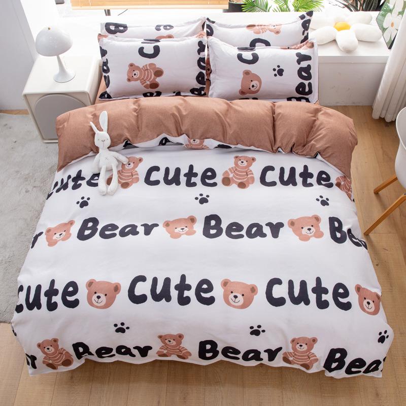 Cute Bear Single Bed Quilt Cove with Pillowcases, Cartoon Bear Bedding Set 2pcs for Kids Boys, Soft Microfiber Duvet Cover Set