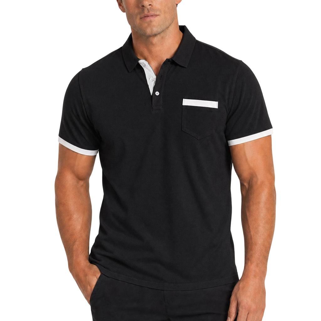 Men's Short Sleeve Polo Shirt Breathable Ice Silk Material Classic Collar Front Pocket Casual Fit Top