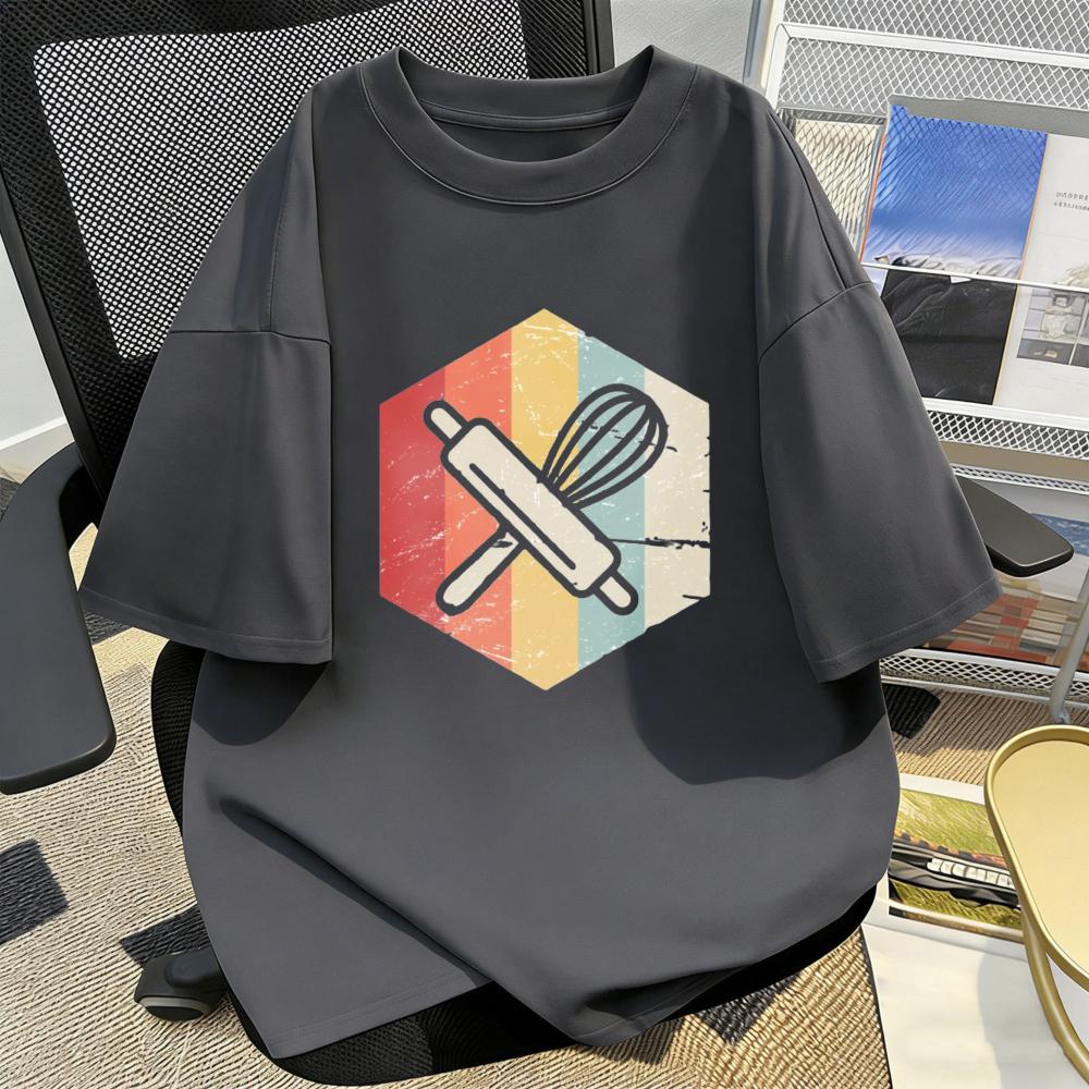 Retro Baker Utensil Cotton TShirt Unisex Tee Pastry Hobby Present Trendy Streetwear Kitchen Enthusiast Summer ShortSleeve Tops