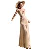 Women's French Floral 3D Strappy Summer Dress with Waist-Cinching Mesh Mermaid Skirt