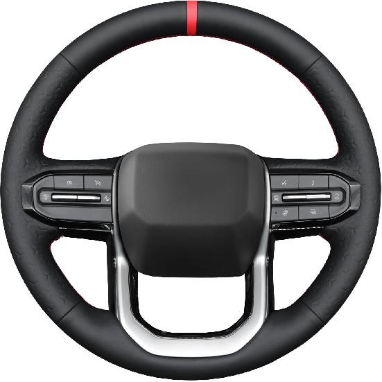 

MEWANT Hand Stitch Shiny PU Carbon Fiber Embossed Athsuede Steering Wheel Cover for Chevy Colorado ZR2 Bison 2023-2024 Black Smooth&Geom Embosse
