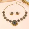 Retro Flower Chain Necklace Set for Women Crystal Tassel Earrings Necklace Bohemian Jewelry Accessories