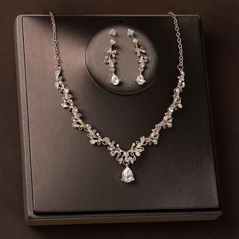 3Stk/Set Kristallkrone Barock Schmuckset Haarkleid Accessoires Halskette Ohrring Geburtstag Hochzeit Strass Frauen Mädchen