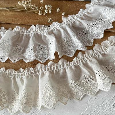 2 Meter/Lot 7cm breit Baumwolle Bestickte Schleife Falten Spitze Stoff Damen Rockkante Manschette Dekoration Spitze Zubehör