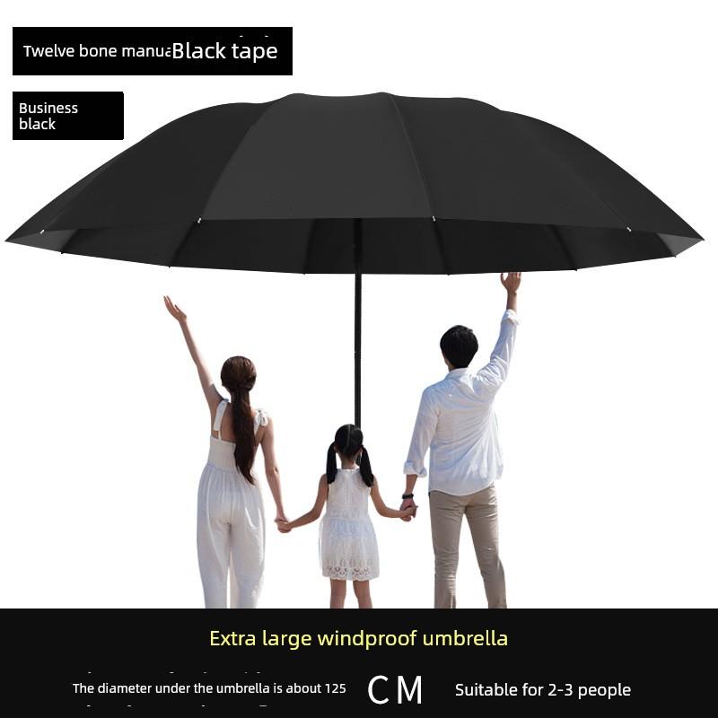 Twelve-Rib Extra-Large Dual-Purpose Manual Folding Umbrella for Men and Women, Business Sun Protection Sunshade Umbrella