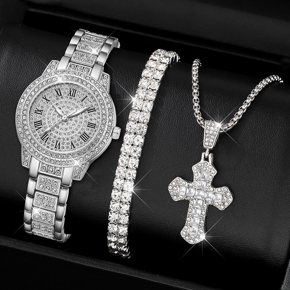 Ladies Watch Set, Steel Belt Full of Diamonds, High-end Quartz Watch Temperament, Business Leisure Watch Wholesale