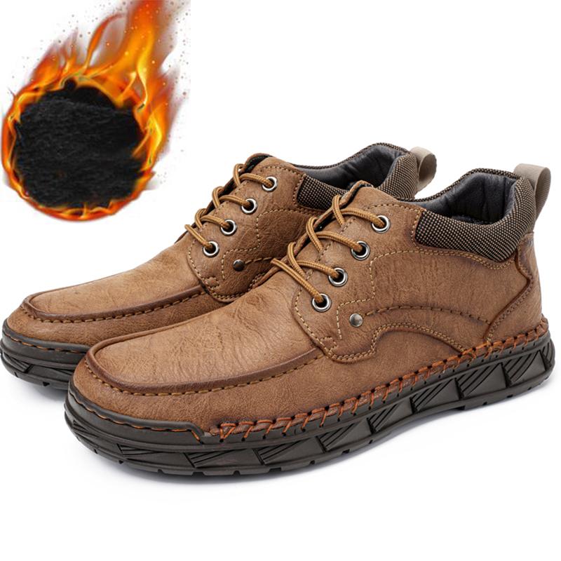 

Мужская повседневная обувь из натуральной кожи, зимние теплые ботильоны из бархата, весна/осень, мужские полусапоги, мужские красные лоферы 48 светло-коричневого