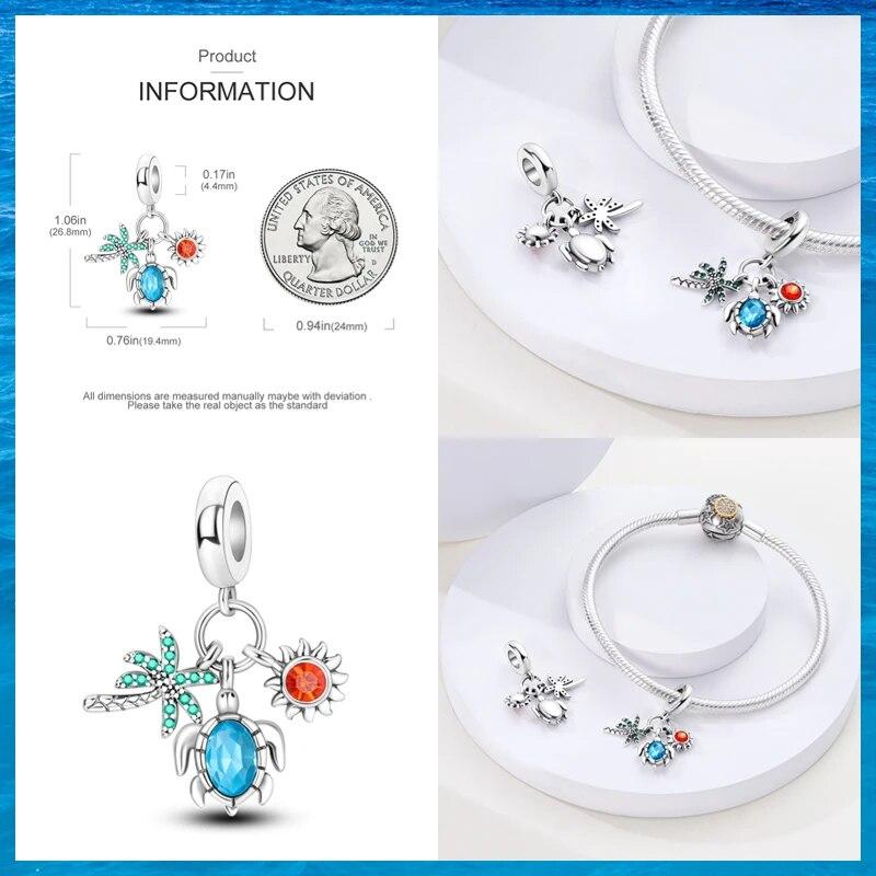 FitNew Original Bracelets 100% 925 Sterling Silver Oecan Blue Sea Turtle Starfish Mermaid Charms Beads DIY Jewelry Making