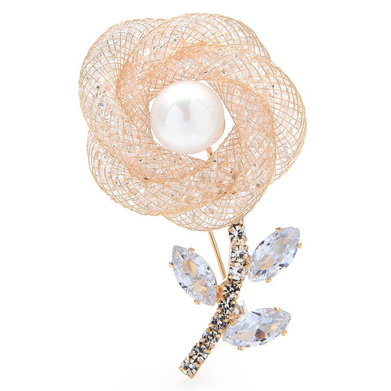 New Crystal Flower Brooch Pins For Women Unisex All -Match Flower Party Casual Brooches Gifts