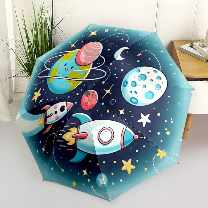 1pc Space Adventure Automatic Umbrella   Auto Open/Close Folding Umbrella with  8 Rib Frame, 3 Fold Compact Umbrella for Men & Women, 139