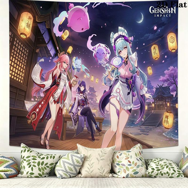 Genshin Impact Poster Wall Tapestry Aesthetic Wall Hanging Printed Fabric Blanket Decorative Tapestries for Bedroom Living Room Home Decor