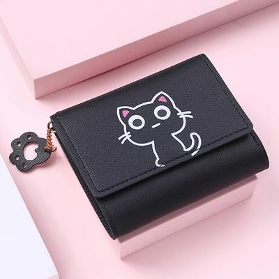 Women Cute Cat Wallet Short PU Leather Purse Card Holder Money Bag Creative Purse