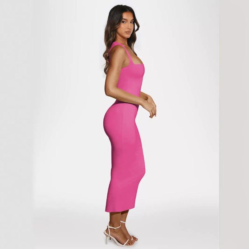 Dámský balíček Hip šaty Ženy Jaro Léto Split Slim Gown Jednobarevné sexy šaty