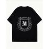White Oversized T Shirt With Monogram Crest Print For Casual Wear